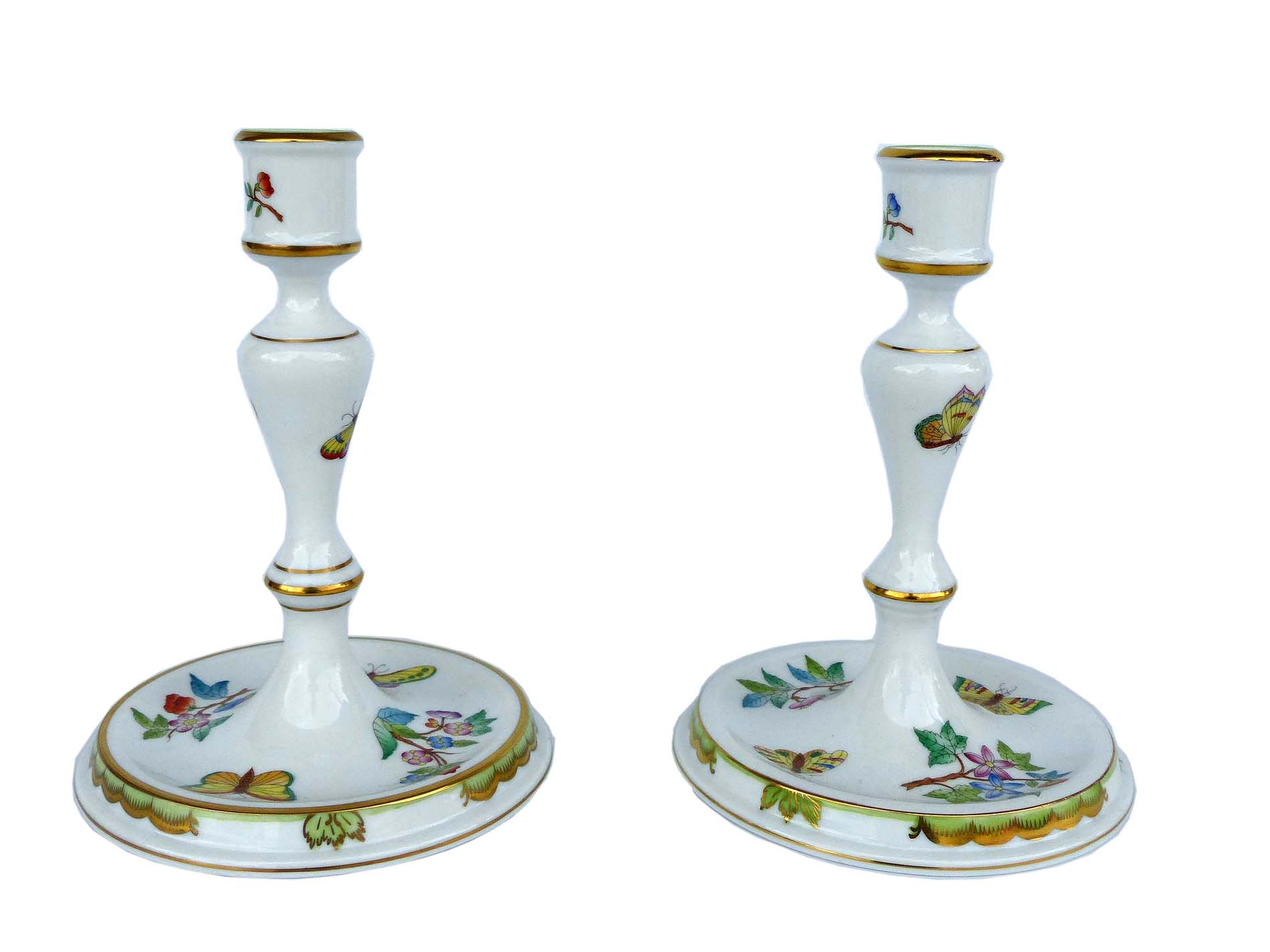 Herend Hungary Porcelain Candlesticks Queen Victoria Modernism